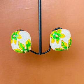 Square Floral Green Stud Earrings