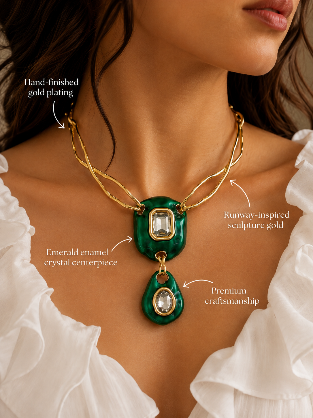 Premium Chic Emerald Sculptural necklace | Statement Jewellery
