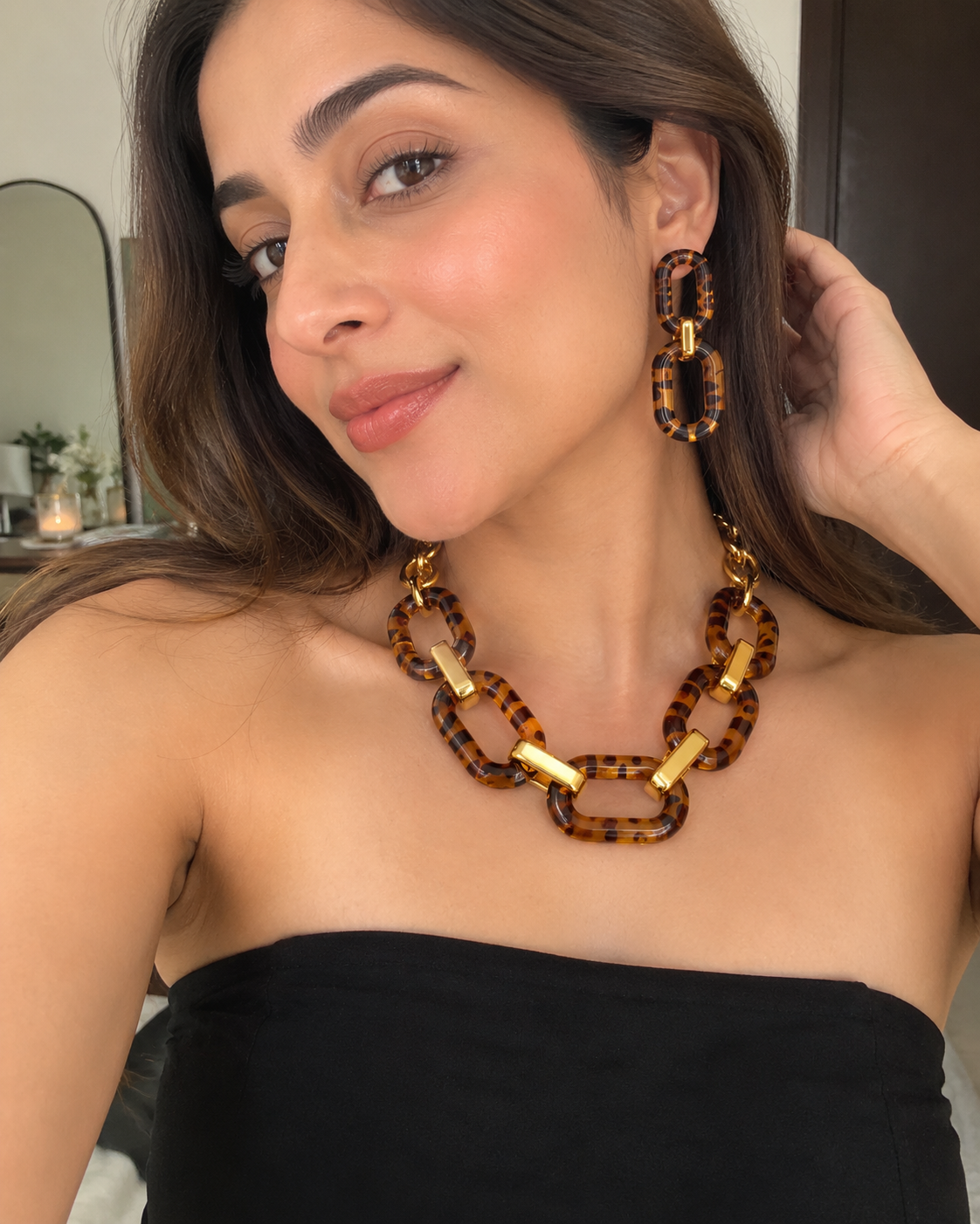Animal Print Resin Statement Necklace & Earrings Set