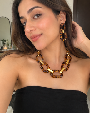 Animal Print Resin Statement Necklace & Earrings Set