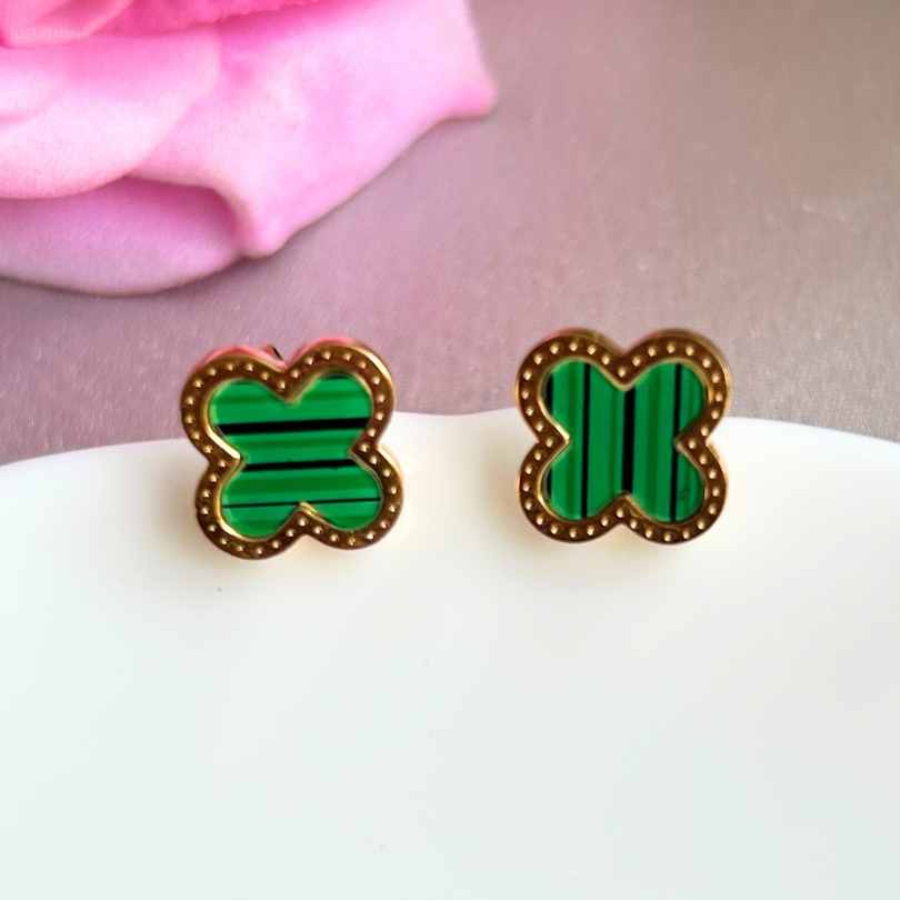 Clover Green Stud Earrings