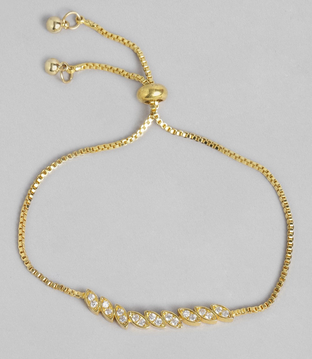 LAIDA Women American Diamond-Studded Oxidised Gold-Plated Link Bracelet
