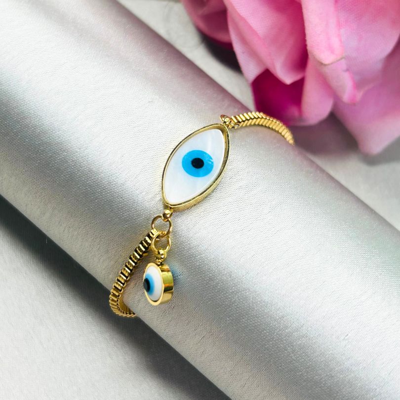 LAIDA Gold Plated White Evil Eye Adjustable Barcelet