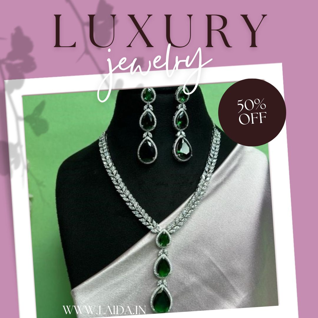 Rachel CZ Emerald Green Designer Necklace Set