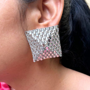 Bling Blogger Silver Square Stud Earrings