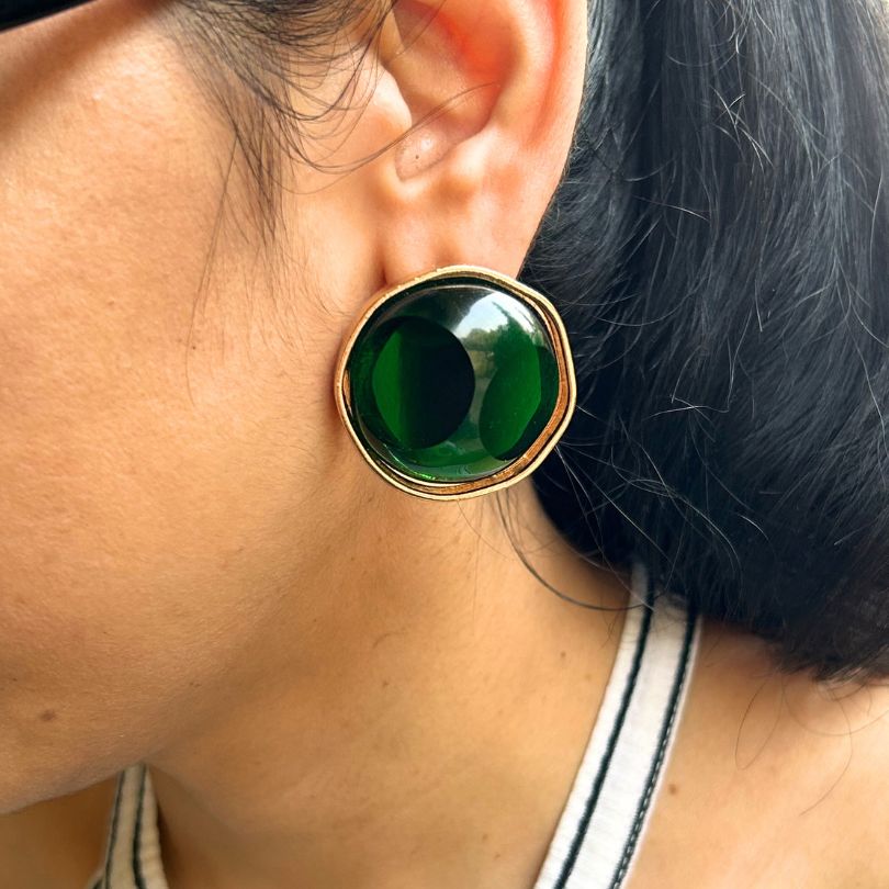 Statement Green Stud Earrings