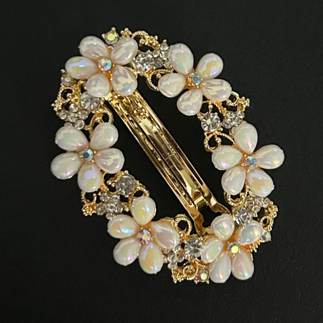 Gold Plated Pearl Round French Barrette