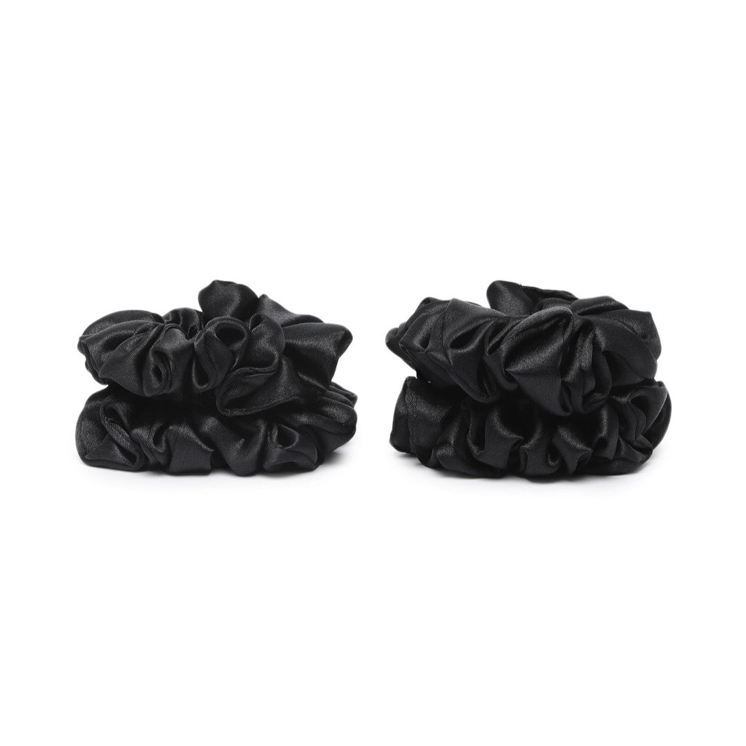 Set of 4 Oversized Black Silk Scrunchies