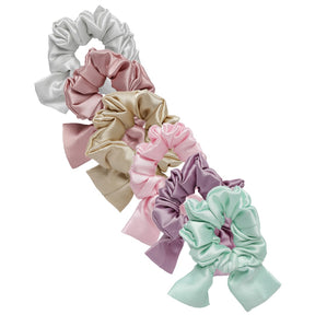 Women Set of 6 Bow Tie Knot Silk Satin Scrunchies