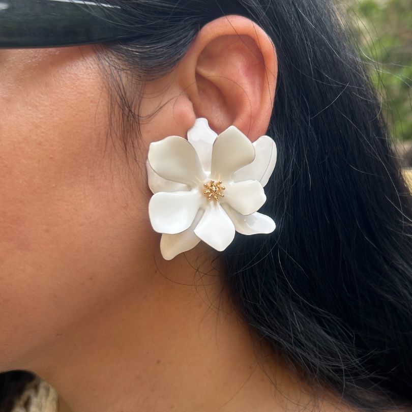 White Flower Stud Earrings