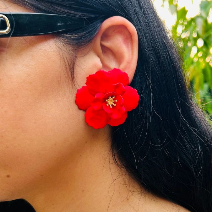Flower Red Stud Earrings