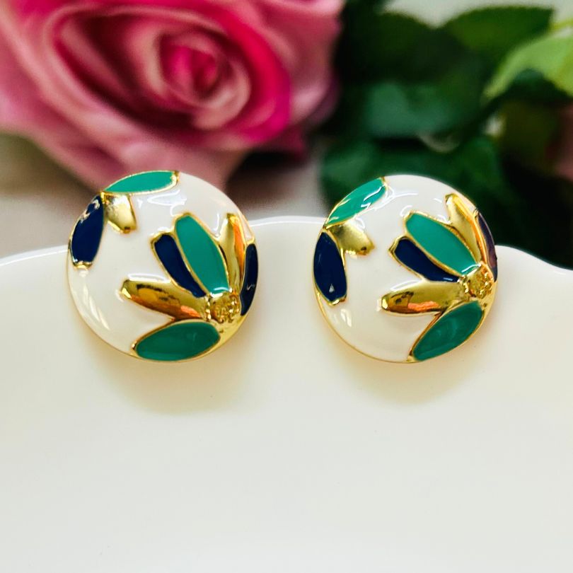 Enamel Green Stud Earrings