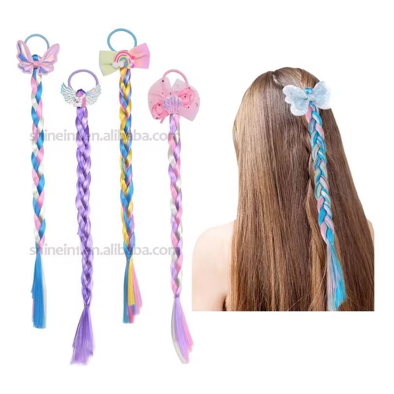 Cute Baby Girl Bow Pink Twist Braid Rubber Band