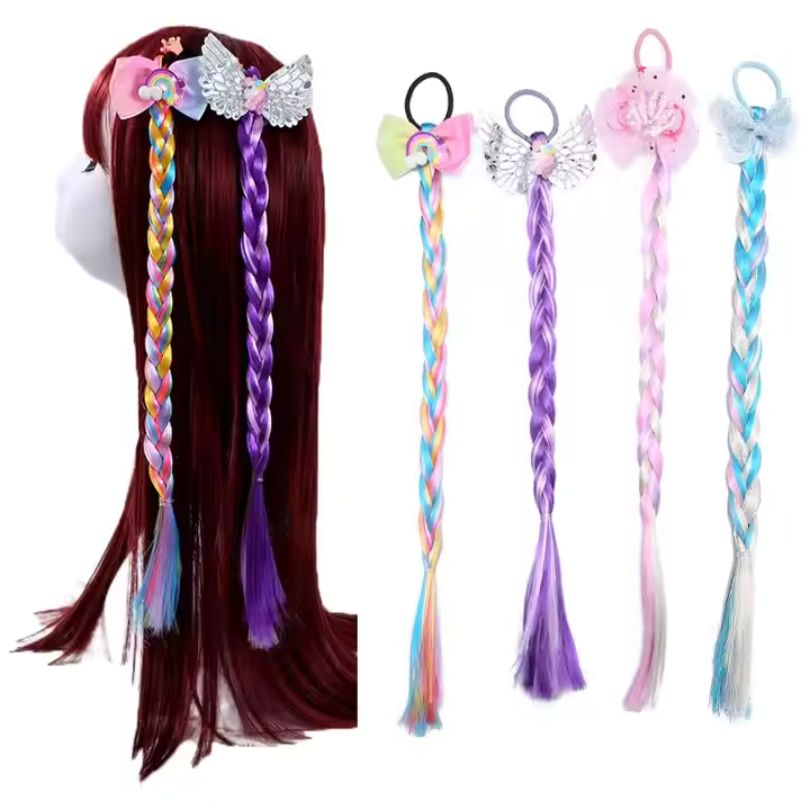 Cute Baby Girl Bow Blue Twist Braid Rubber Band