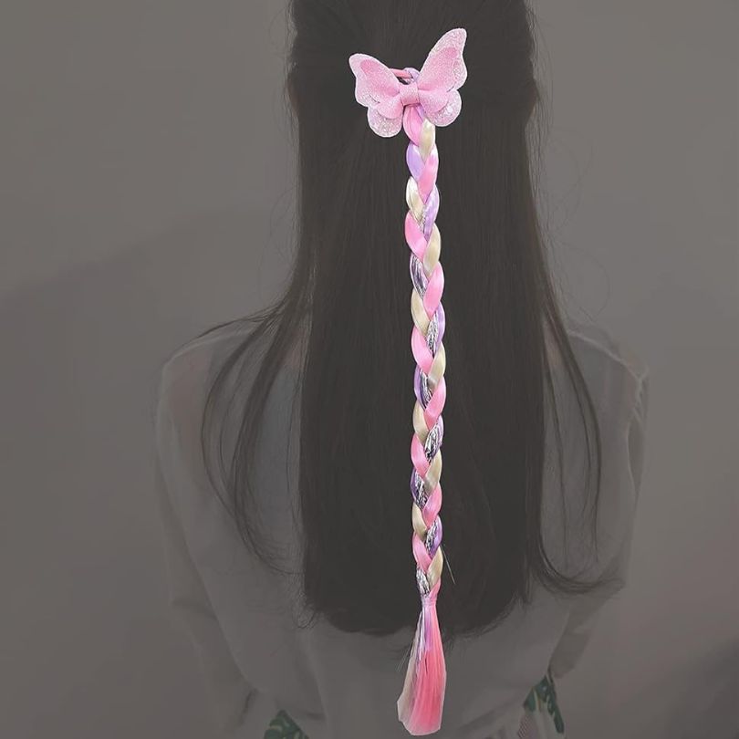 Cute Baby Girl Butterfly Pink Twist Braid Rubber Band
