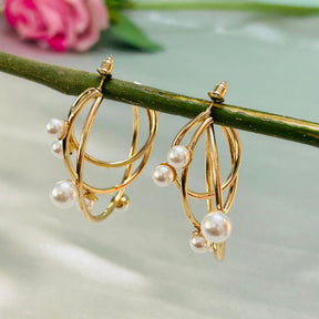 Pearl Three Round Hoop Earrings