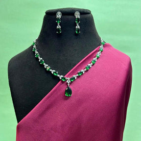 Paloma Emerald Green American Diamond Necklace Set