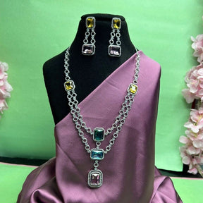 Faye Multi colored CZ Designer Neckalce Set