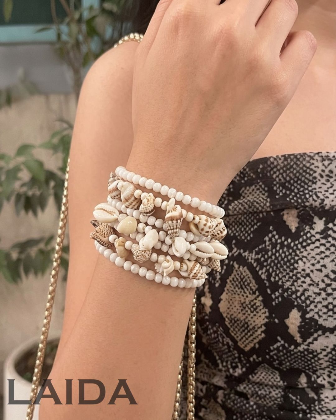 Spiral Shell Bead Bracelet