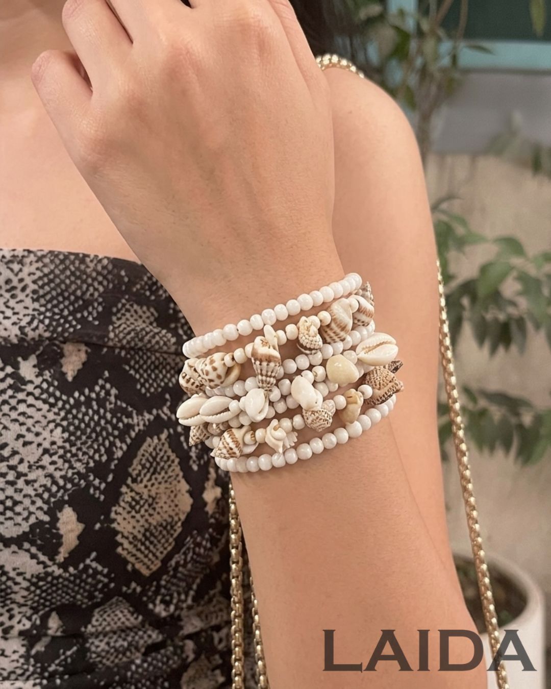 Spiral Shell Bead Bracelet