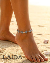 LAIDA Set of 2 German Silver Silver-Plated Starfish Oxidised Anklet