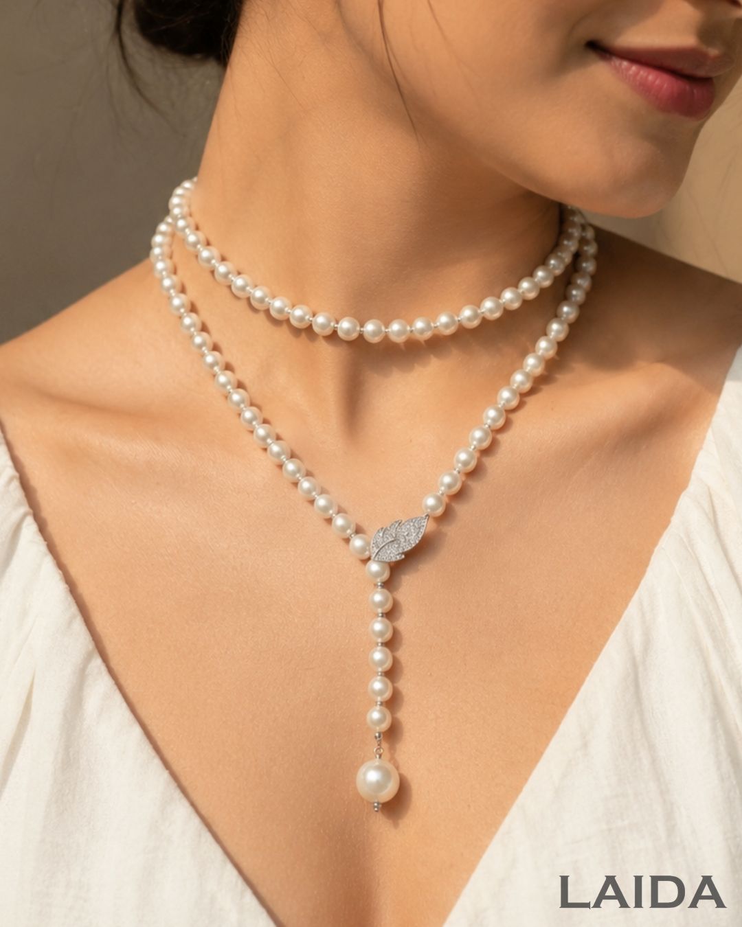 Multi Layer Leaf Pearl Statement Necklace