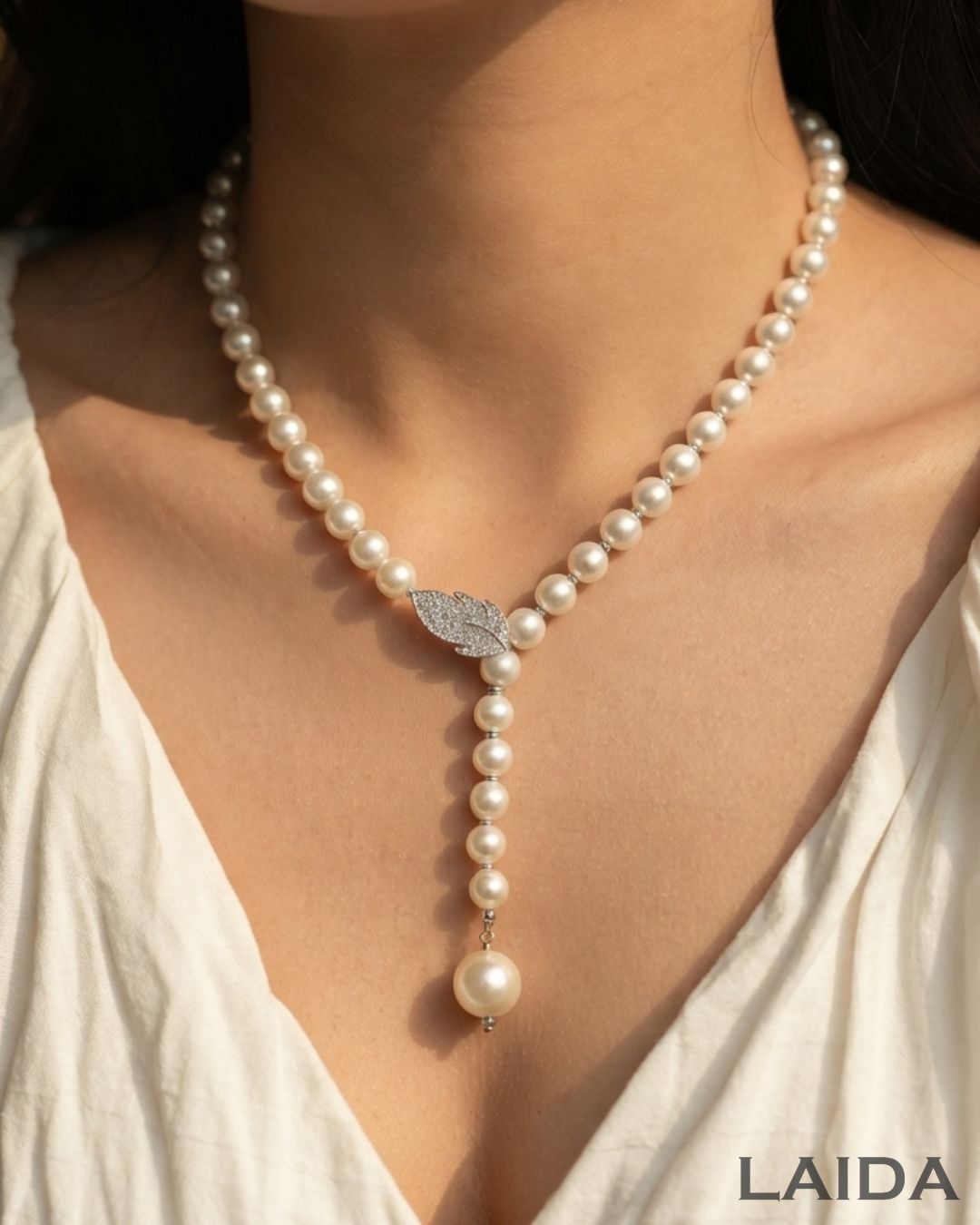 Multi Layer Leaf Pearl Statement Necklace