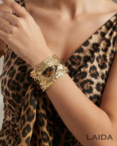 Golden Wide Animal Print Scarf Bracelet