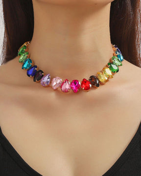 Vintage Multicolor Teardrop Necklace With Earrings