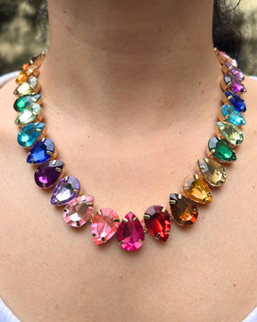 Vintage Multicolor Teardrop Necklace With Earrings