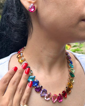 Vintage Multicolor Teardrop Necklace With Earrings