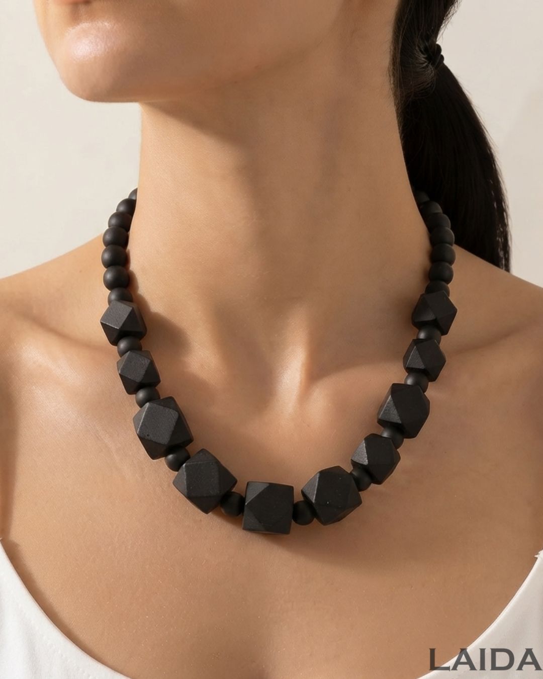 Black Wooden Statement Necklace