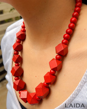 Red Wooden Statement Necklace