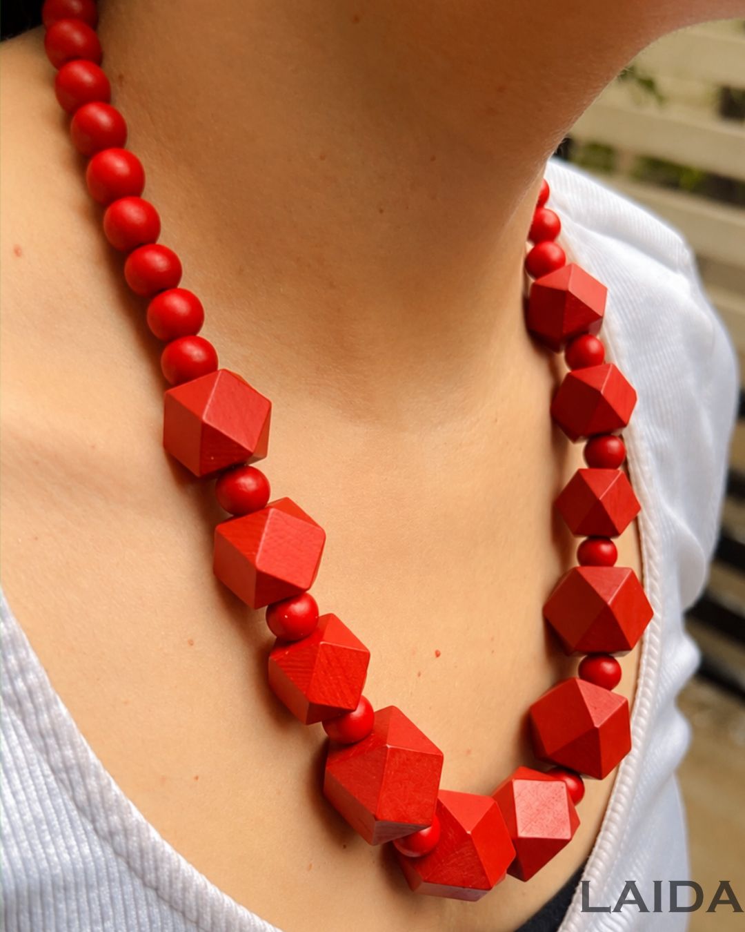 Red Wooden Statement Necklace
