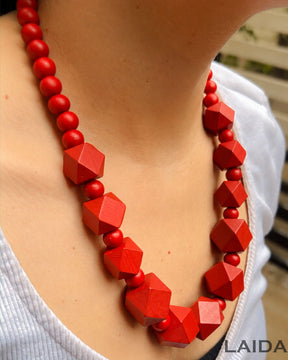 Red Wooden Statement Necklace