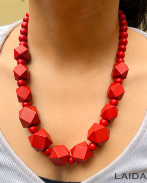 Red Wooden Statement Necklace