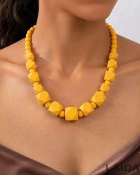 Yellow Wooden Statement Necklace