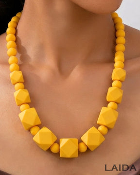 Yellow Wooden Statement Necklace