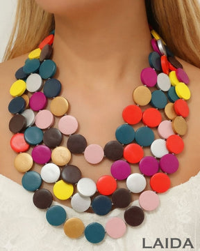 Multi- Layered Wooden Charm Necklace