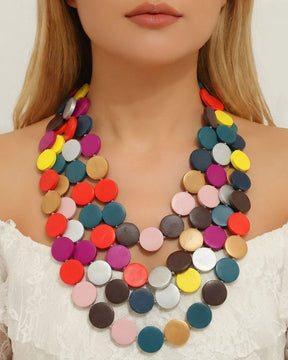 Multi- Layered Wooden Charm Necklace