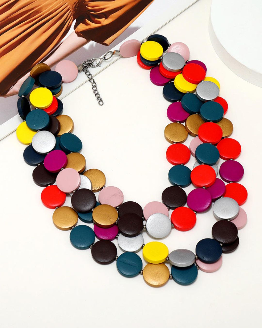 Multi- Layered Wooden Charm Necklace