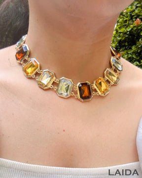 Multi Retro Crystal Statement Necklace With Earrings