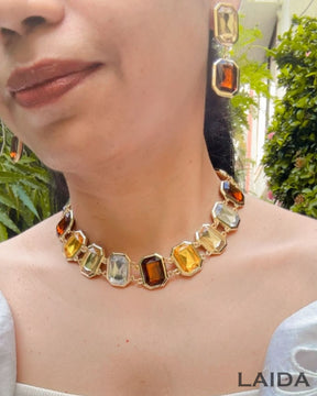 Multi Retro Crystal Statement Necklace With Earrings