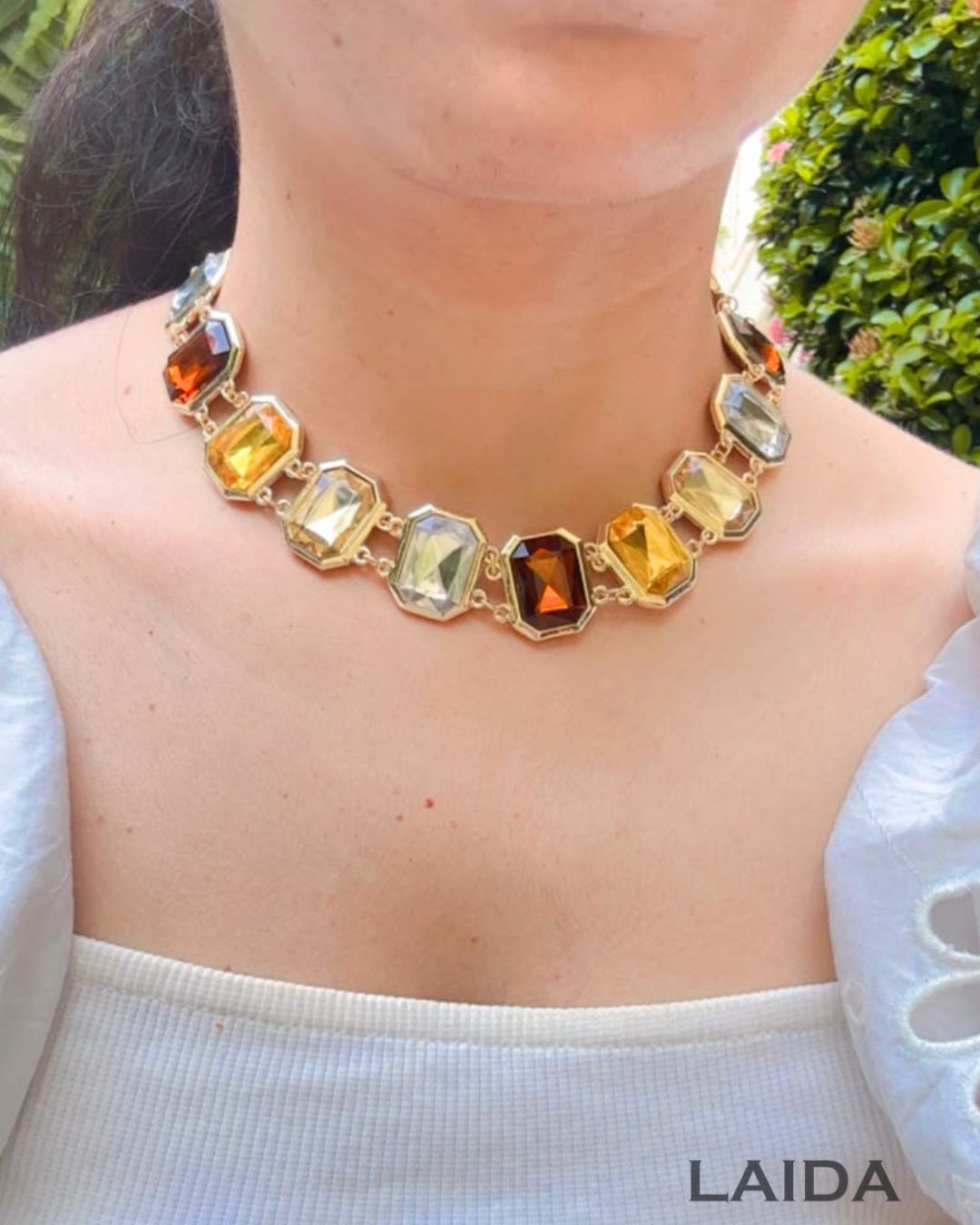 Multi Retro Crystal Statement Necklace With Earrings