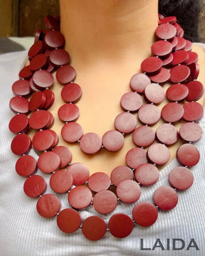 Maroon- Layered Wooden Charm Necklace