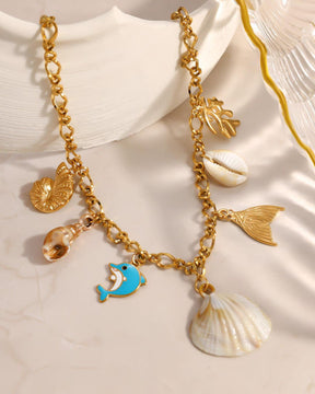 Ocean Beach Dolphin Charm Pendant Necklace