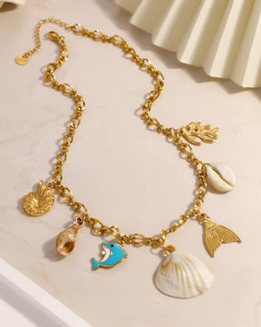Ocean Beach Dolphin Charm Pendant Necklace