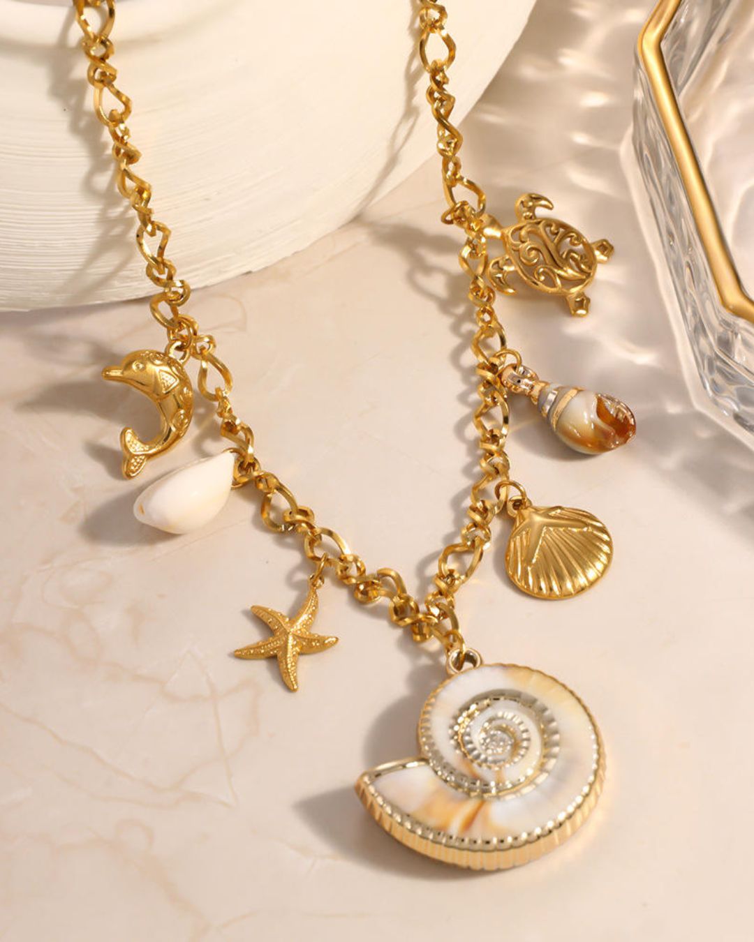 Ocean Conch Charm Pendant Necklace