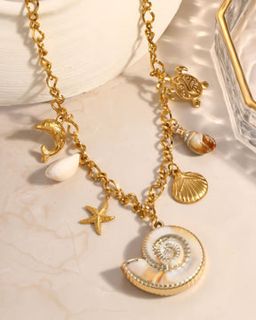 Ocean Conch Charm Pendant Necklace