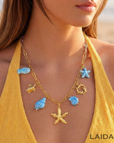 Starfish Shell Turquoise Charm Pendant Necklace